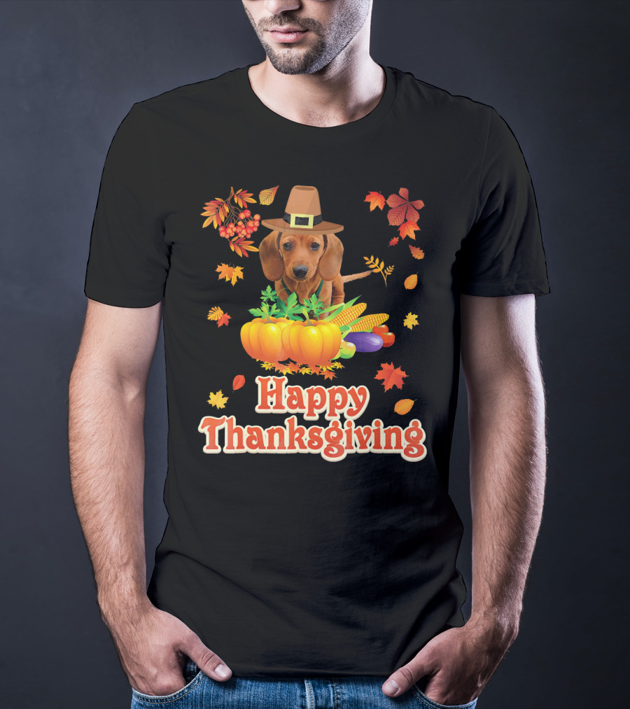 Happy Thanksgiving Dachshund Dog Pumpkin T-Shirt