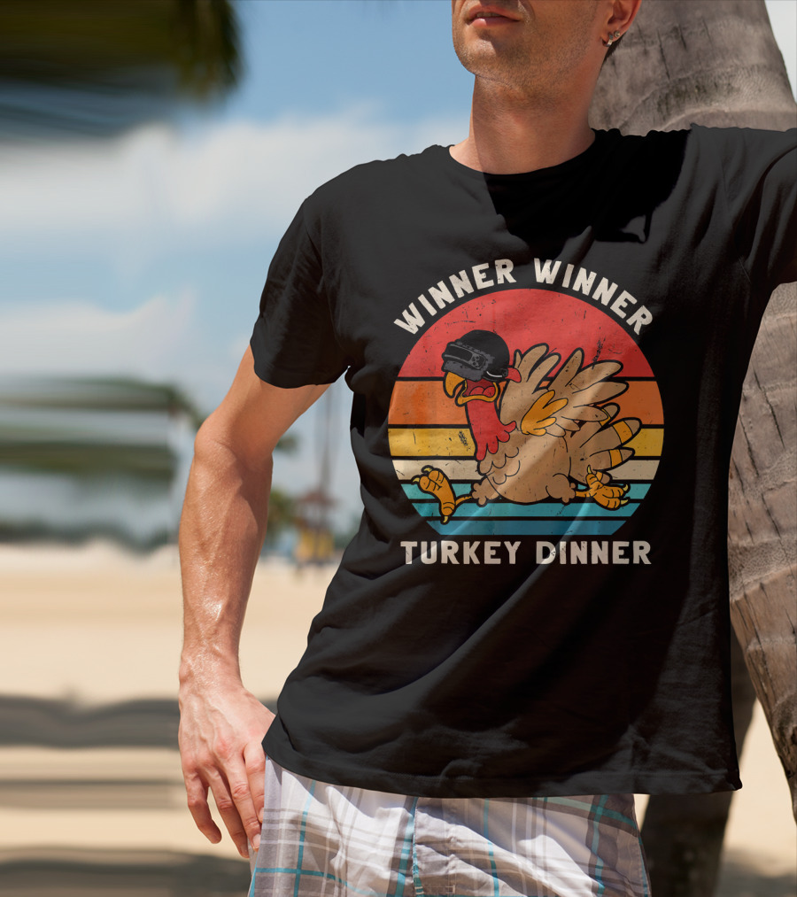 Winner Winner Turkey Dinner Retro Turkey With Helmet T-Shirt