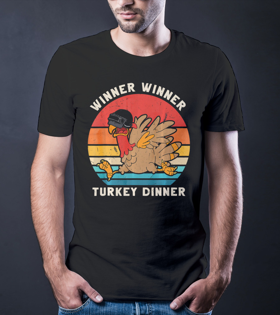 Winner Winner Turkey Dinner Retro Turkey With Helmet T-Shirt