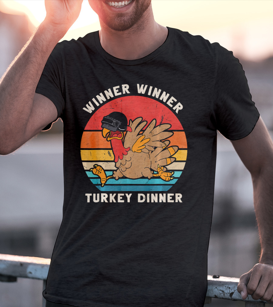 Winner Winner Turkey Dinner Retro Turkey With Helmet T-Shirt