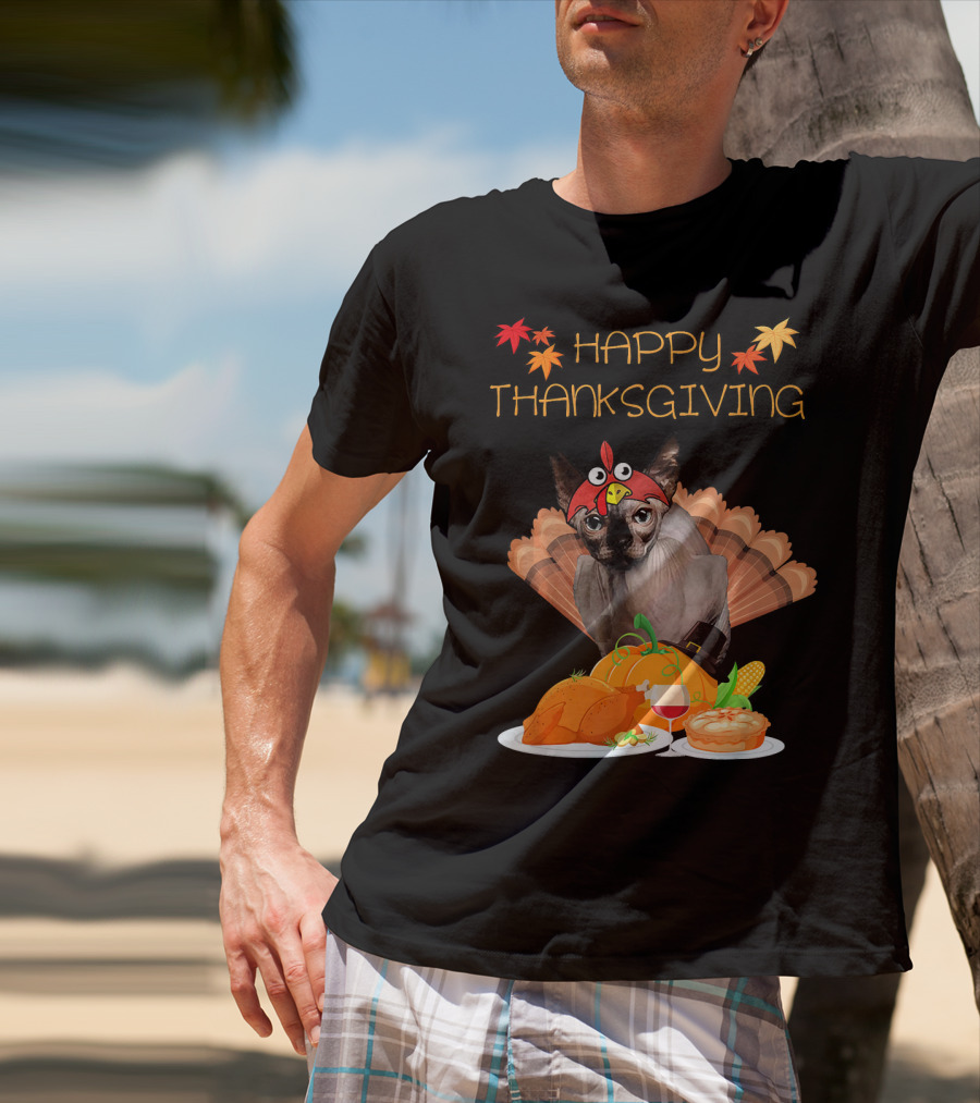 Happy Thanksgiving Sphynx Cat Turkey Feast T-Shirt