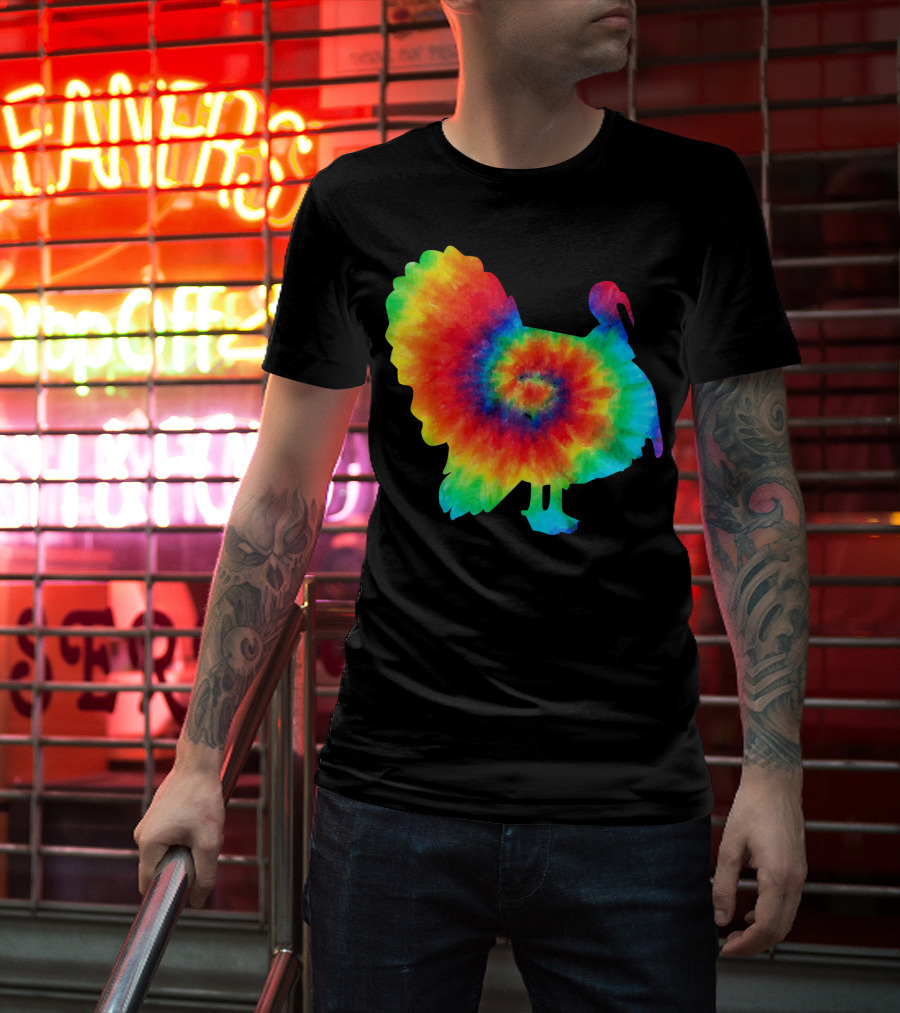 Tie Dye Turkey Thanksgiving Spiral Color Burst T-Shirt