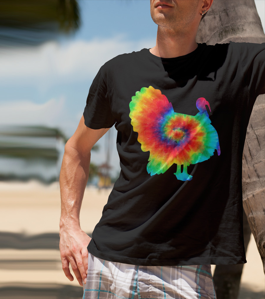 Tie Dye Turkey Thanksgiving Spiral Color Burst T-Shirt