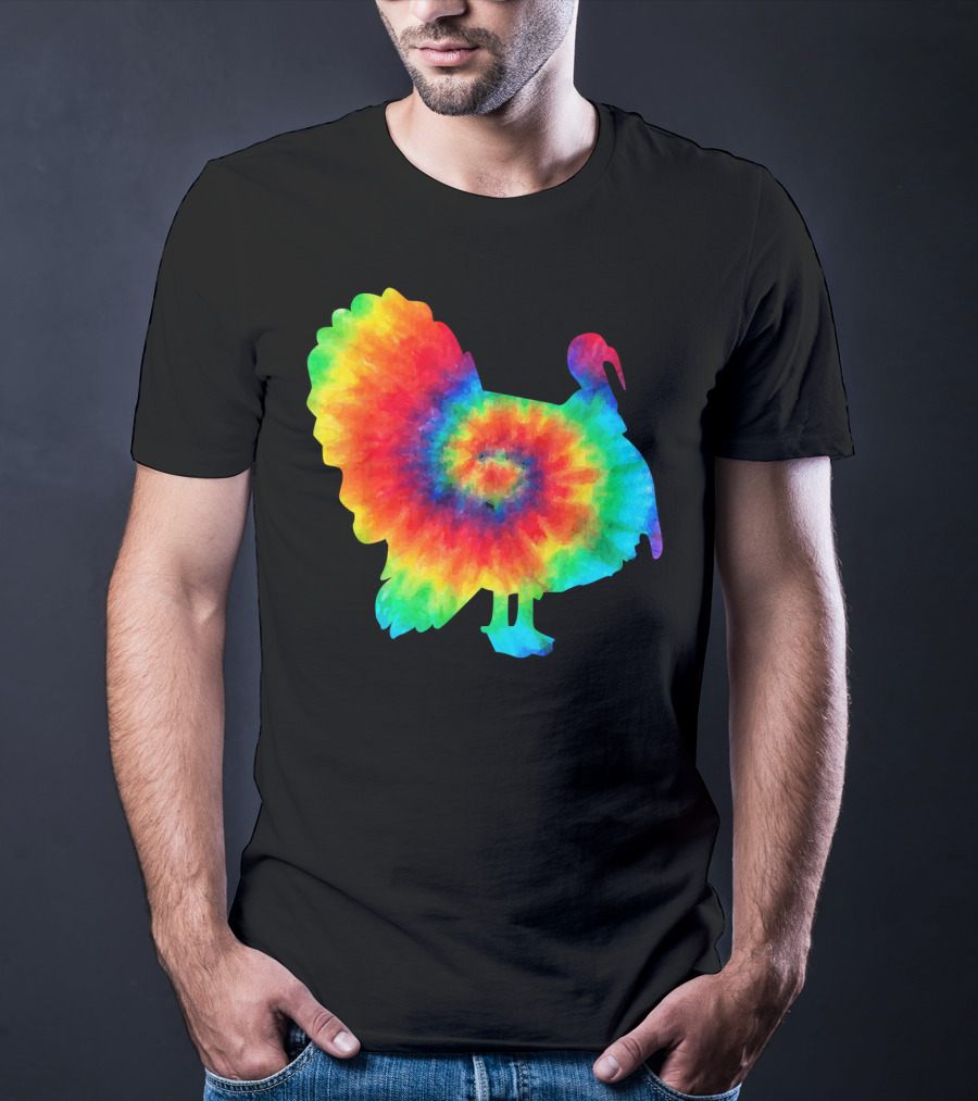Tie Dye Turkey Thanksgiving Spiral Color Burst T-Shirt