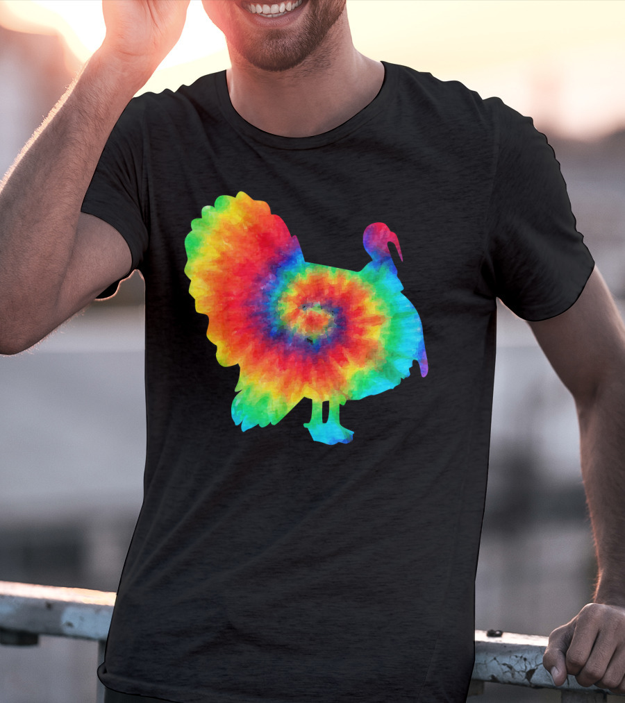 Tie Dye Turkey Thanksgiving Spiral Color Burst T-Shirt