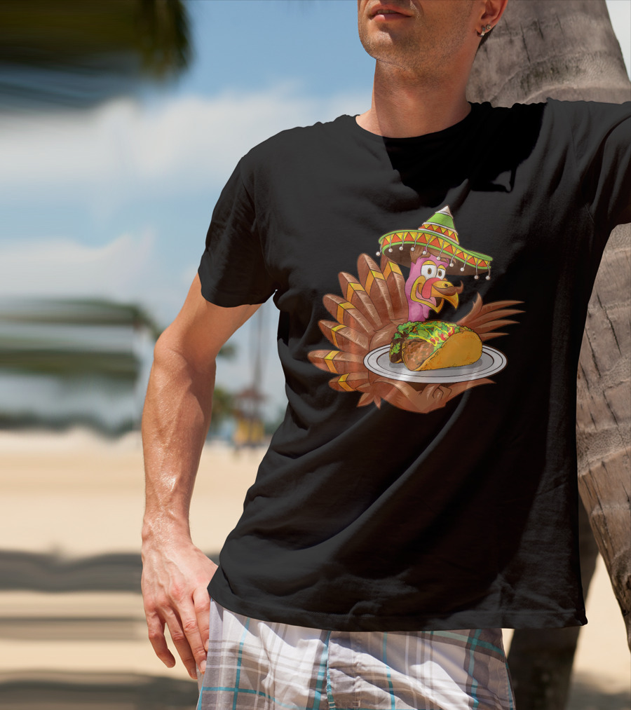 Cool Turkey Wearing Sombrero Holding Tacos T-Shirt