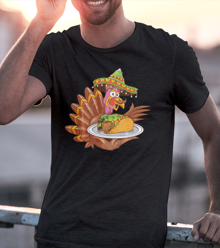 Cool Turkey Wearing Sombrero Holding Tacos T-Shirt