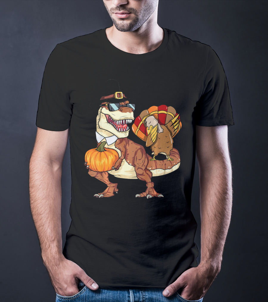 Thanksgiving Rex Dinosaur Dab Pumpkin Turkey T-Shirt