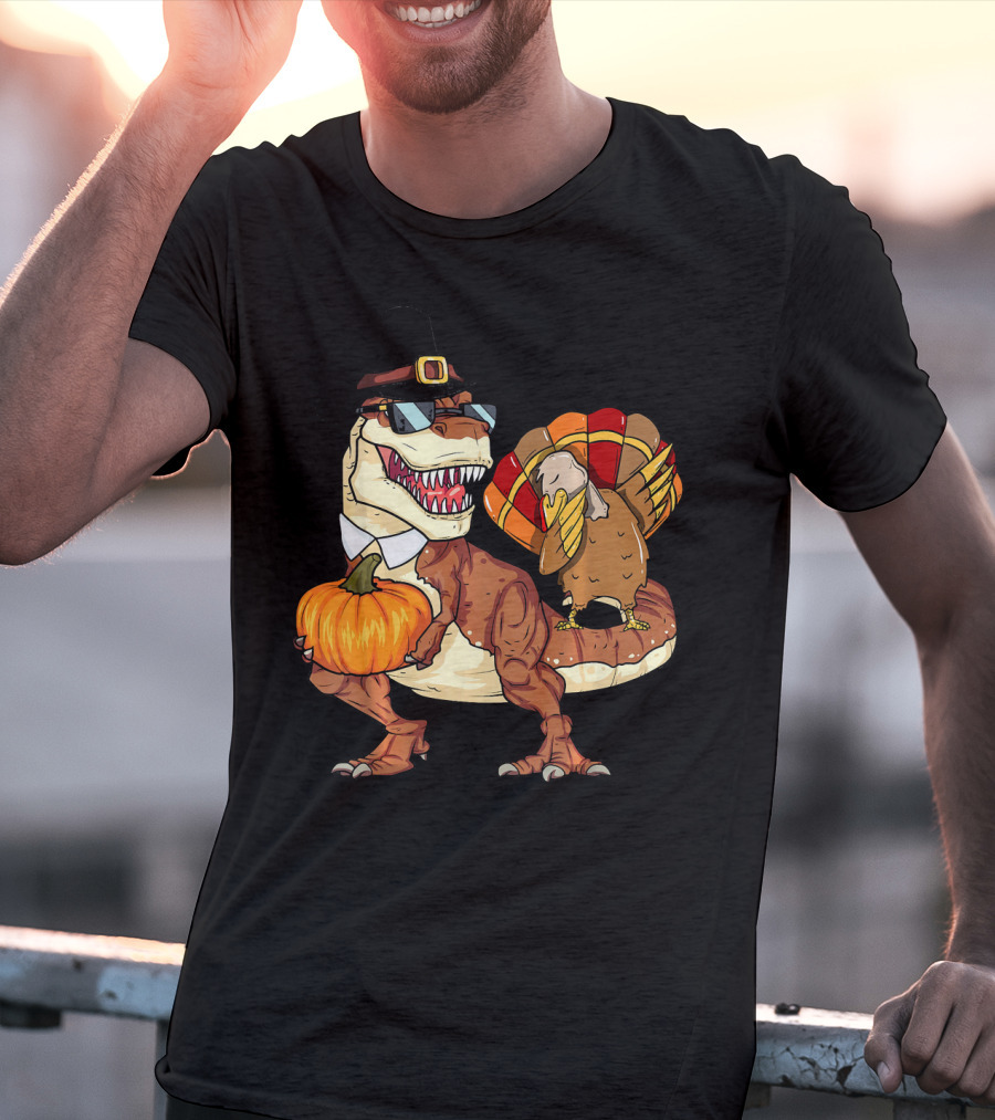Thanksgiving Rex Dinosaur Dab Pumpkin Turkey T-Shirt