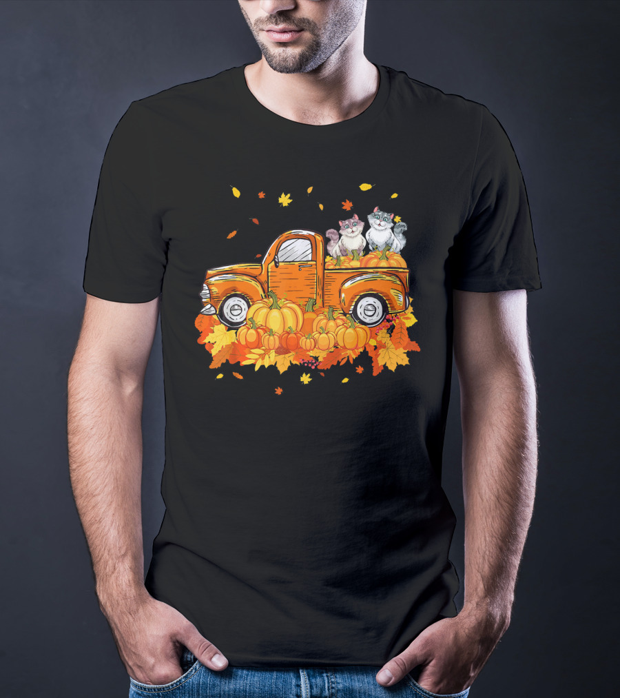 Cat Pumpkin Autumn Truck With Cats And Pumpkins T-Shirt
