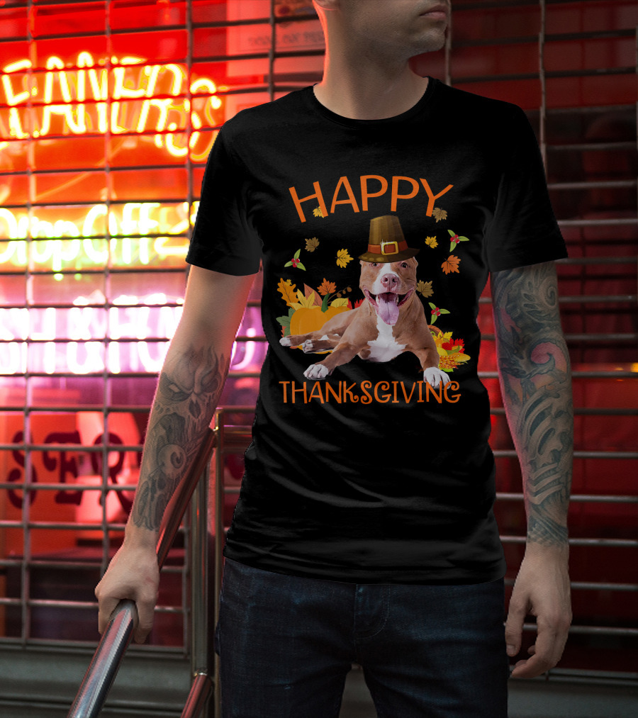 Happy Thanksgiving Pit Bull Turkey Funny Dogs T-Shirt