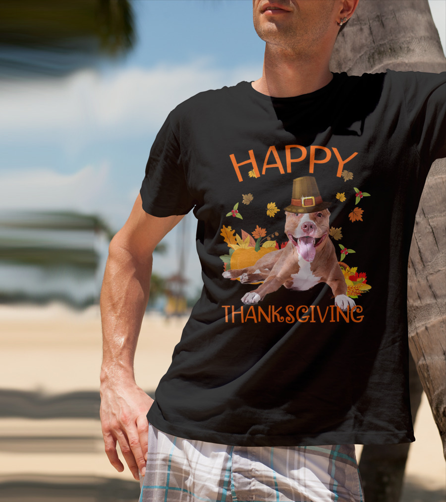 Happy Thanksgiving Pit Bull Turkey Funny Dogs T-Shirt