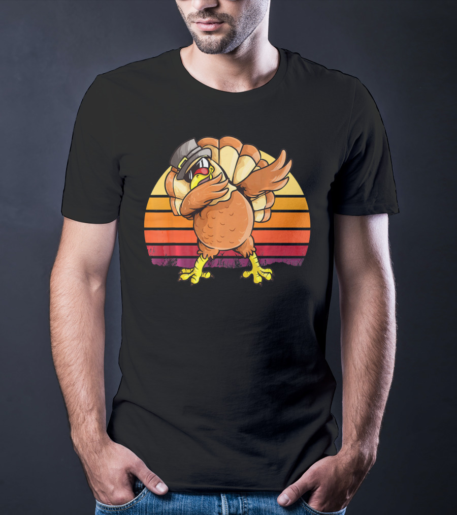 Dabbing Turkey Kids Boys Dab Hat Dance Vintage Sunset T-Shirt