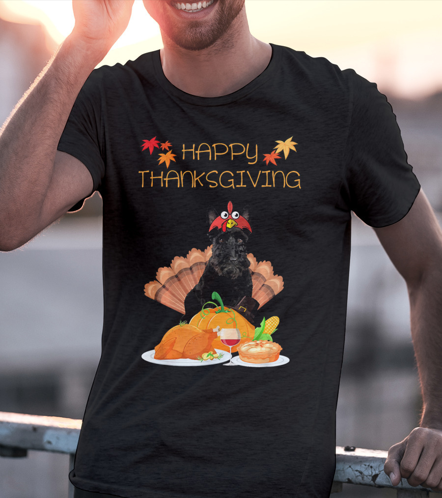 Happy Thanksgiving Day Scottish Terrier Turkey Feast T-Shirt