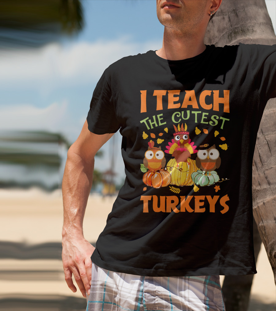 I Teach The Cutest Turkeys With Colorful Owls And Pumpkins T-Shirt