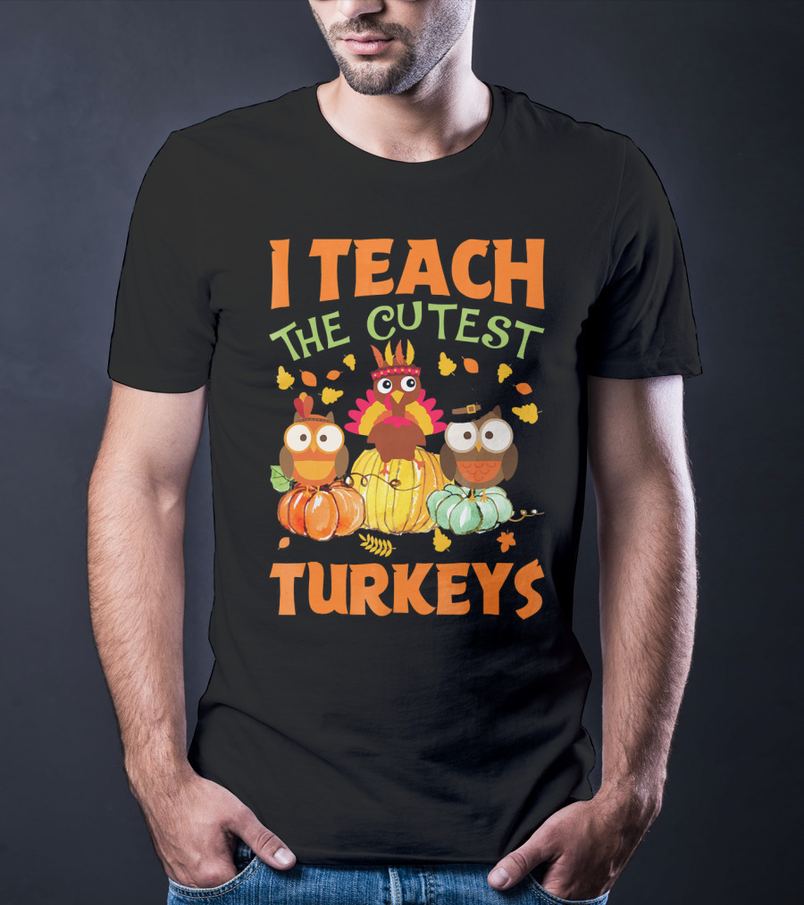 I Teach The Cutest Turkeys With Colorful Owls And Pumpkins T-Shirt