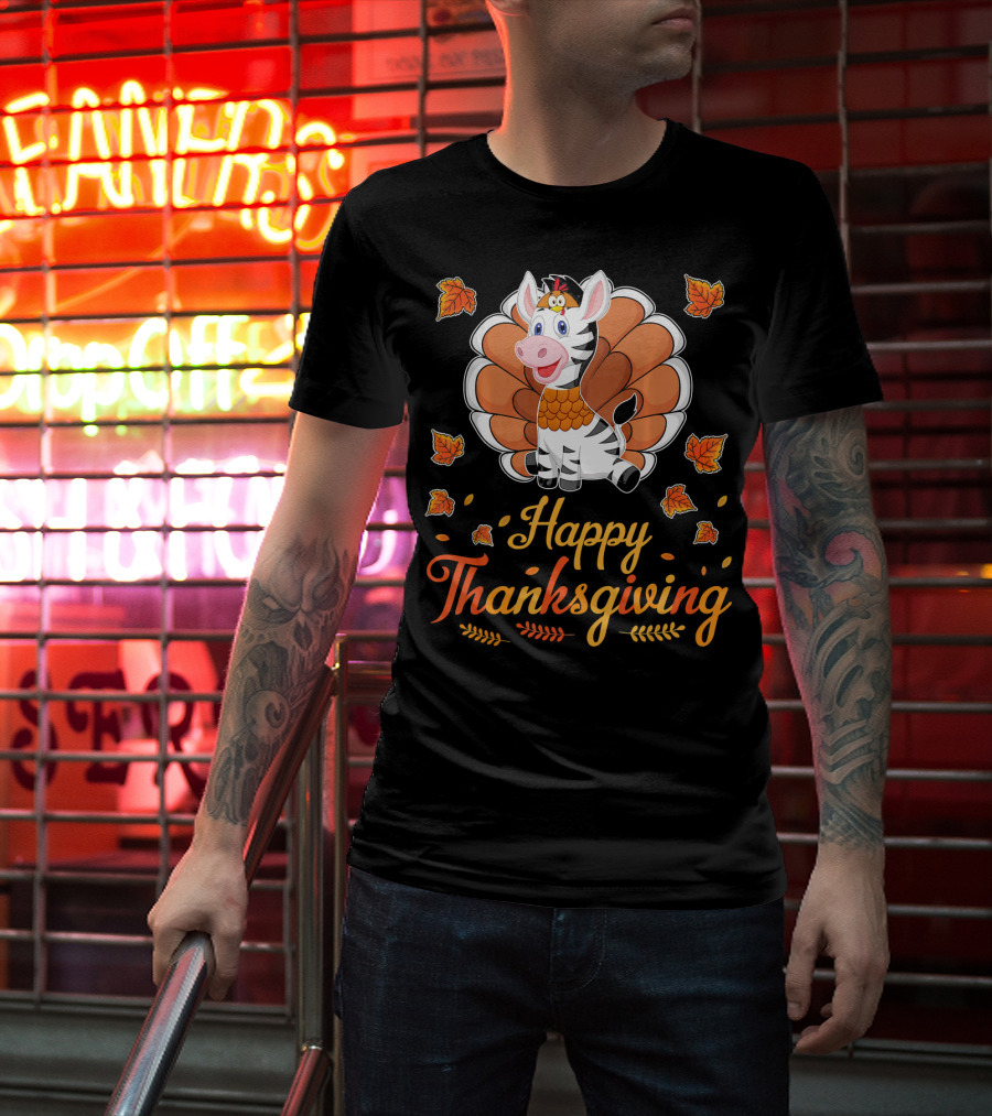 Happy Thanksgiving Cute Turkey Zebra T-Shirt