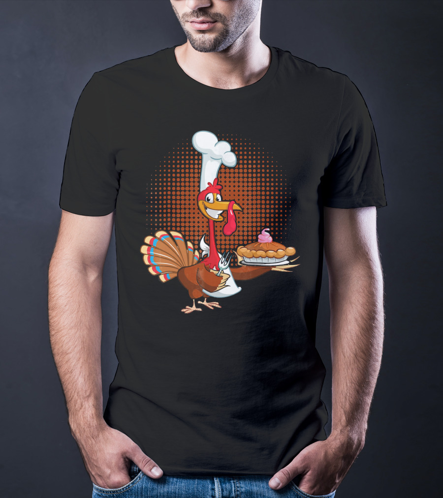 Turkey Chef Holding Pumpkin Pie T-Shirt