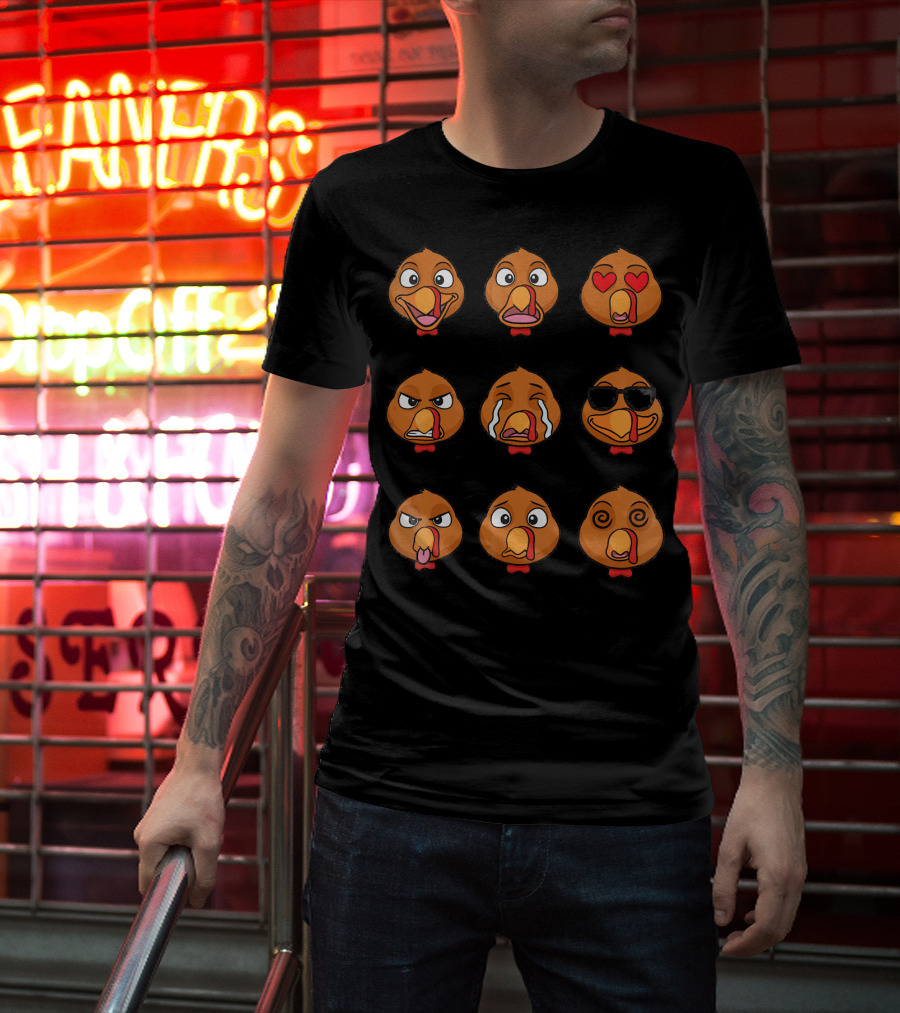 Funny Turkey Emoji Faces Expressions T-Shirt