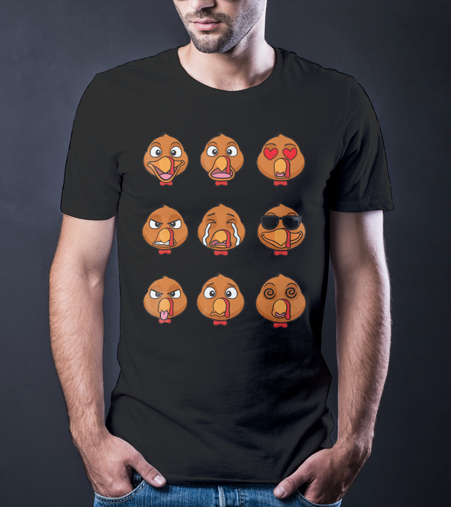 Funny Turkey Emoji Faces Expressions T-Shirt