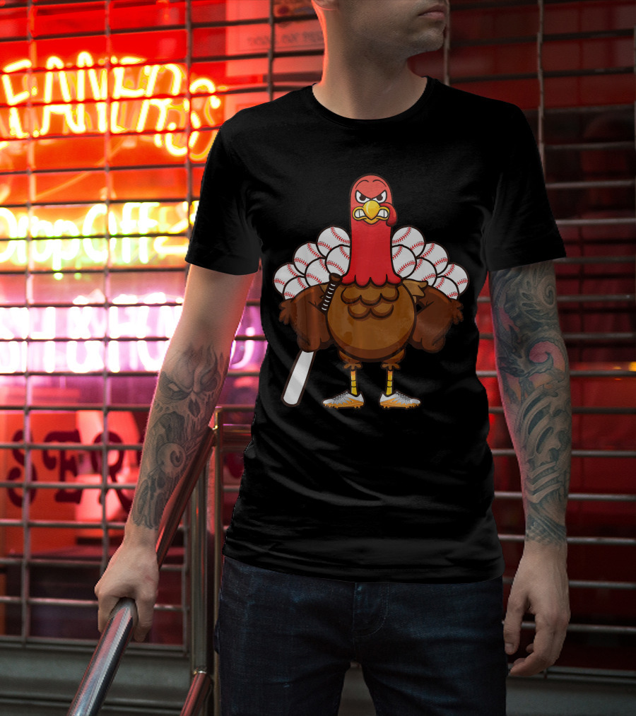 Gobble Turkey Baseball Player Thanksgiving Batter T-Shirt