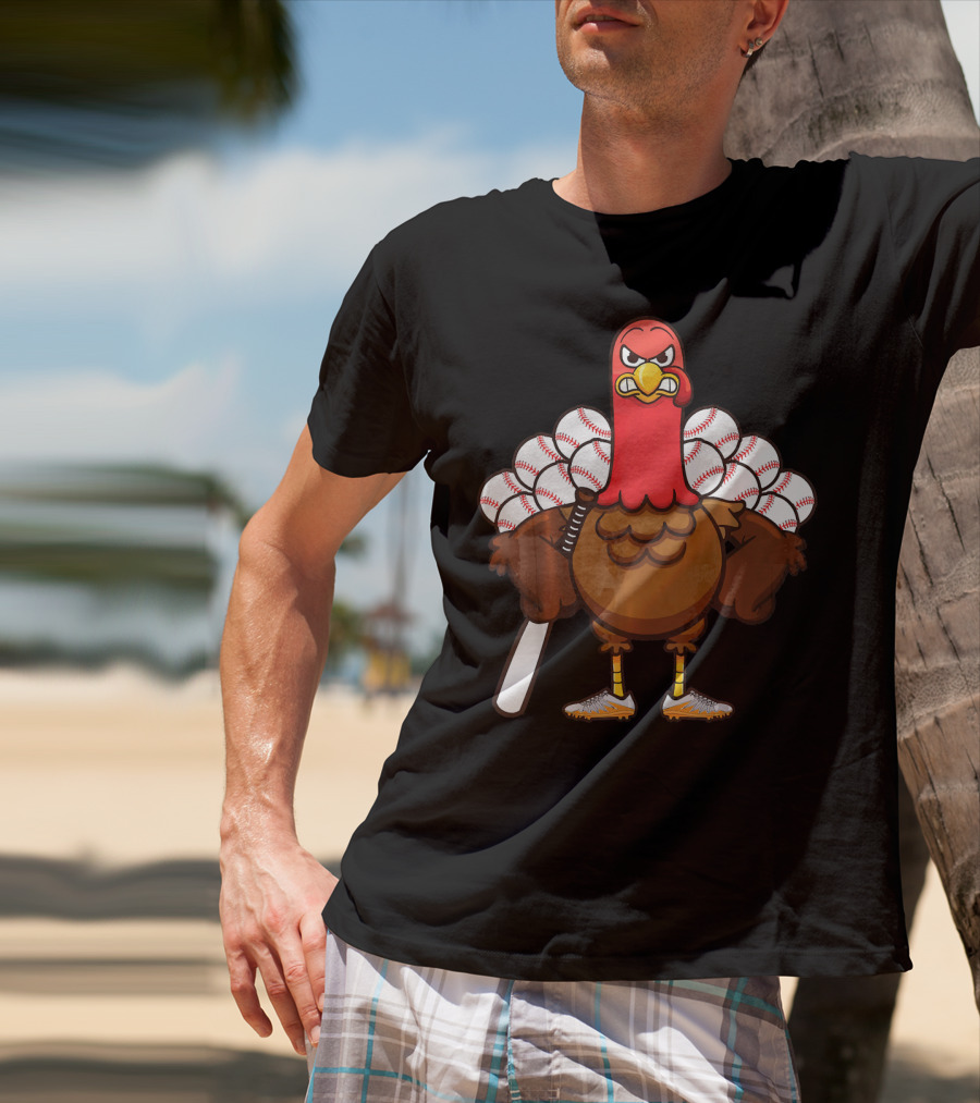 Gobble Turkey Baseball Player Thanksgiving Batter T-Shirt
