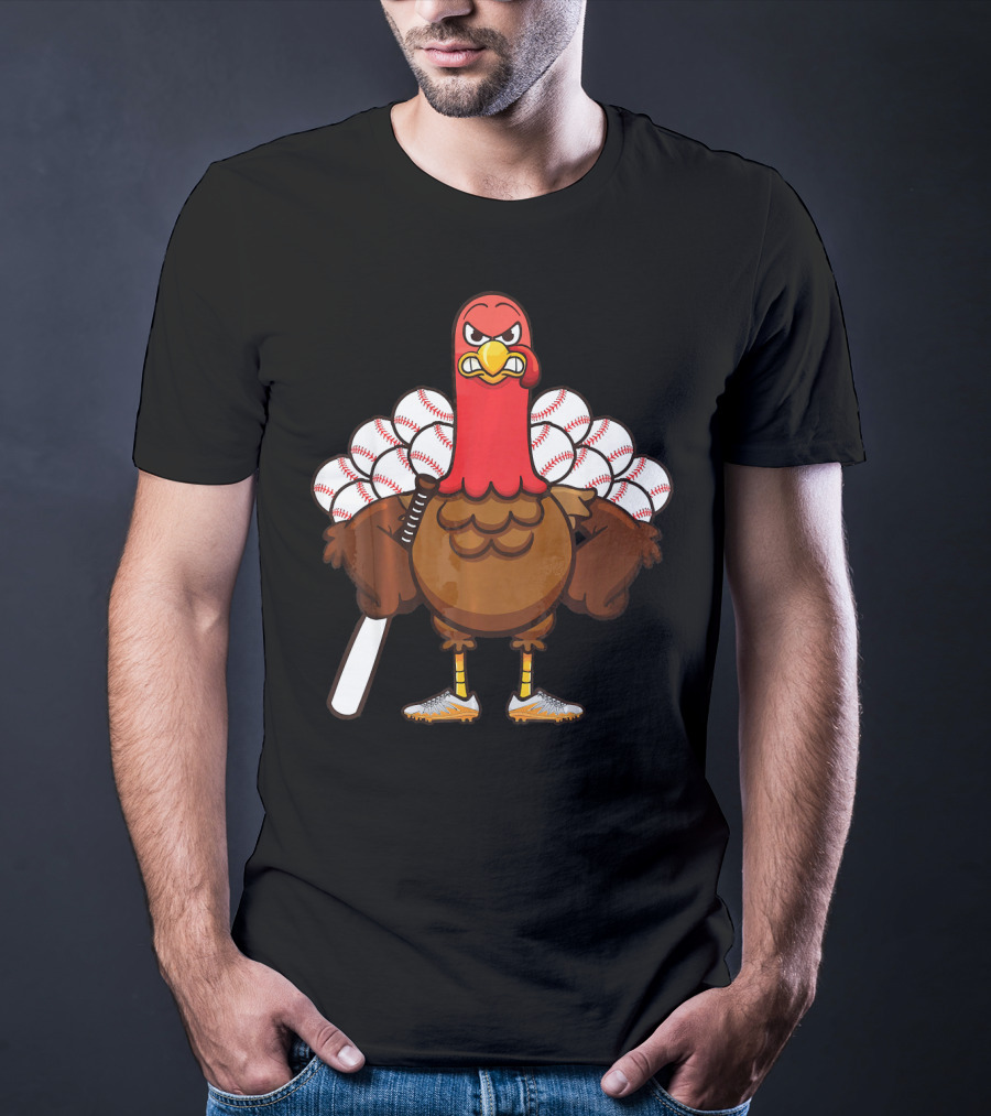 Gobble Turkey Baseball Player Thanksgiving Batter T-Shirt