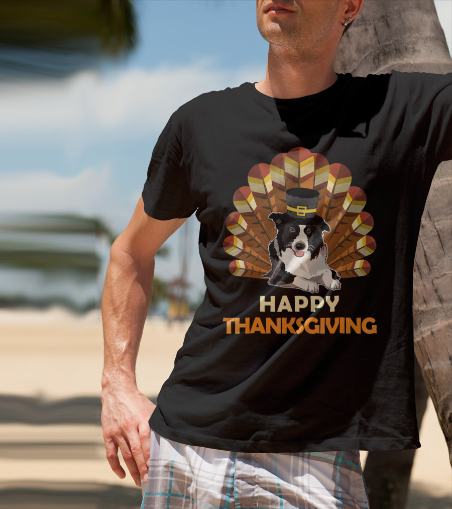 Border Collie Happy Thanksgiving Turkey T-Shirt