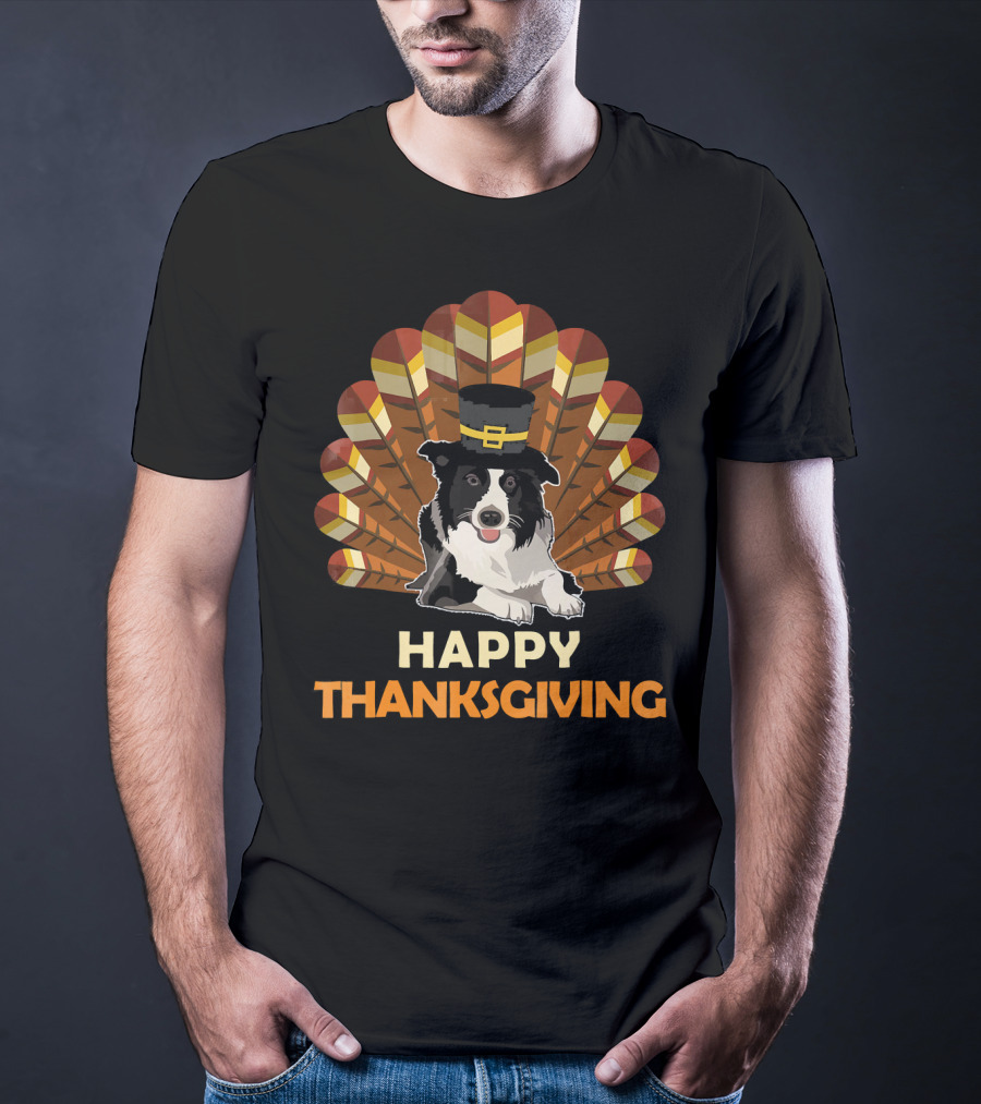 Border Collie Happy Thanksgiving Turkey T-Shirt
