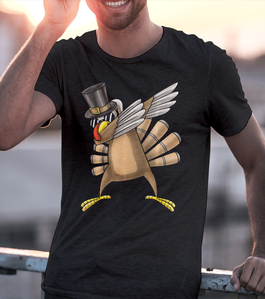 Top Hat Dabbing Turkey Thanksgiving T-Shirt