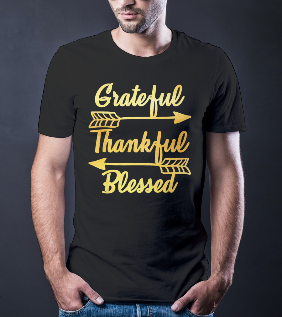 Grateful Thankful Blessed Arrows Typography T-Shirt