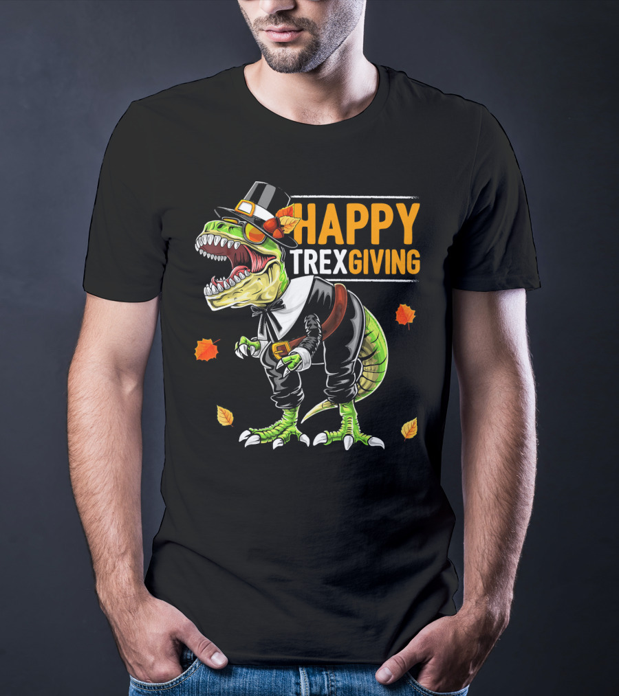 HAPPY TREXGIVING Dinosaur Pilgrim Thanksgiving T-Shirt