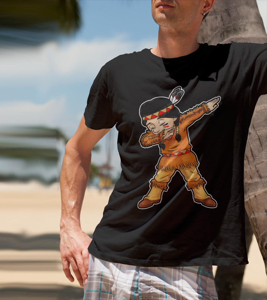 Dabbing Native American Pilgrim In Traditional Attire T-Shirt
