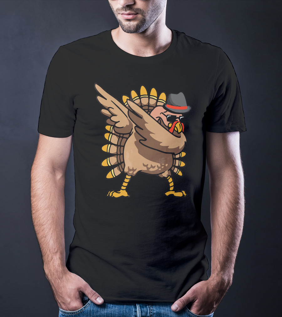 Dabbing Turkey With Hat Funny Thanksgiving Day T-Shirt