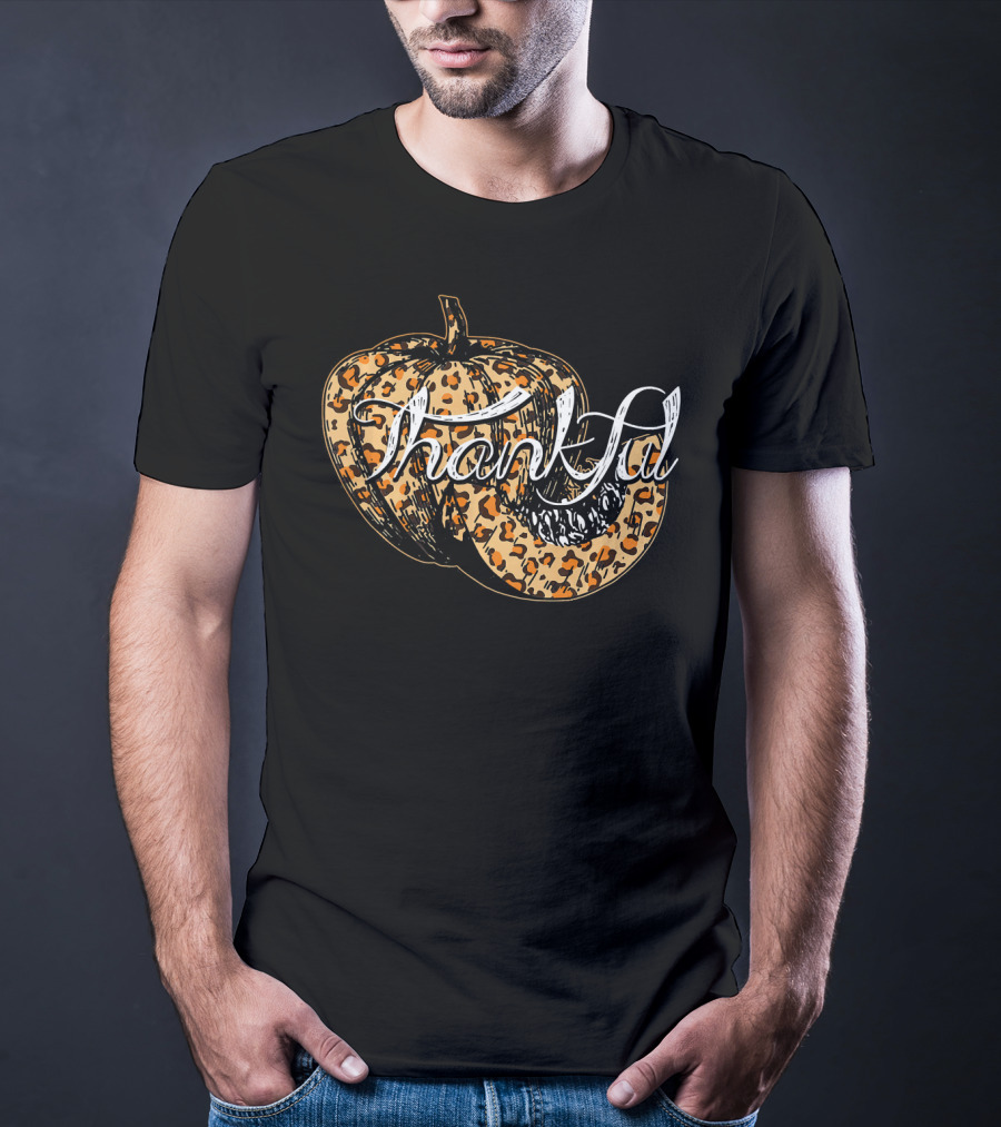 Thankful Pumpkin Leopard Print Fall T-Shirt