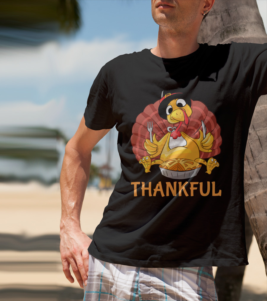 Thankful Turkey With Pie And Pilgrim Hat T-Shirt
