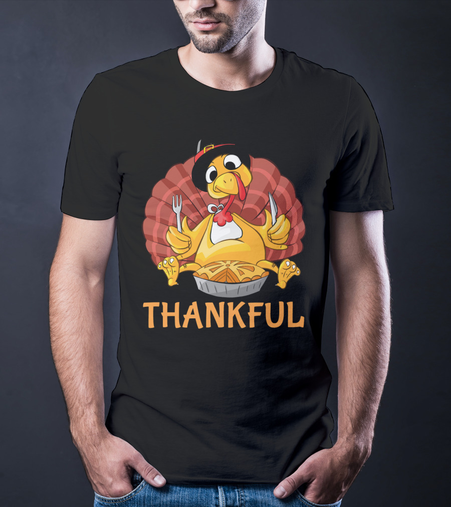 Thankful Turkey With Pie And Pilgrim Hat T-Shirt
