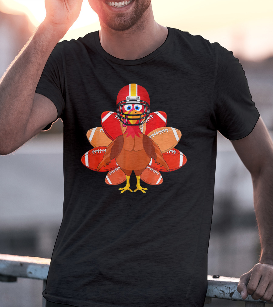 Turkey With Football Helmet Thankful Thanksgiving Football T-Shirt
