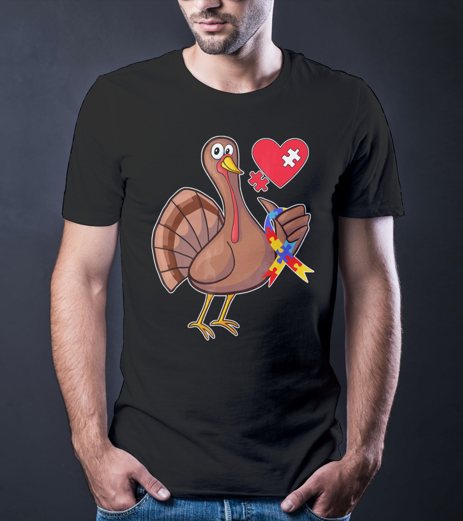 Funny Autism Awareness Turkey Heart Puzzle T-Shirt