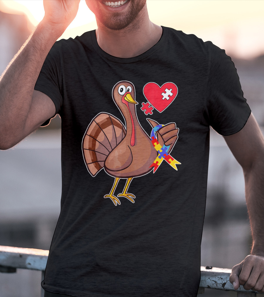 Funny Autism Awareness Turkey Heart Puzzle T-Shirt