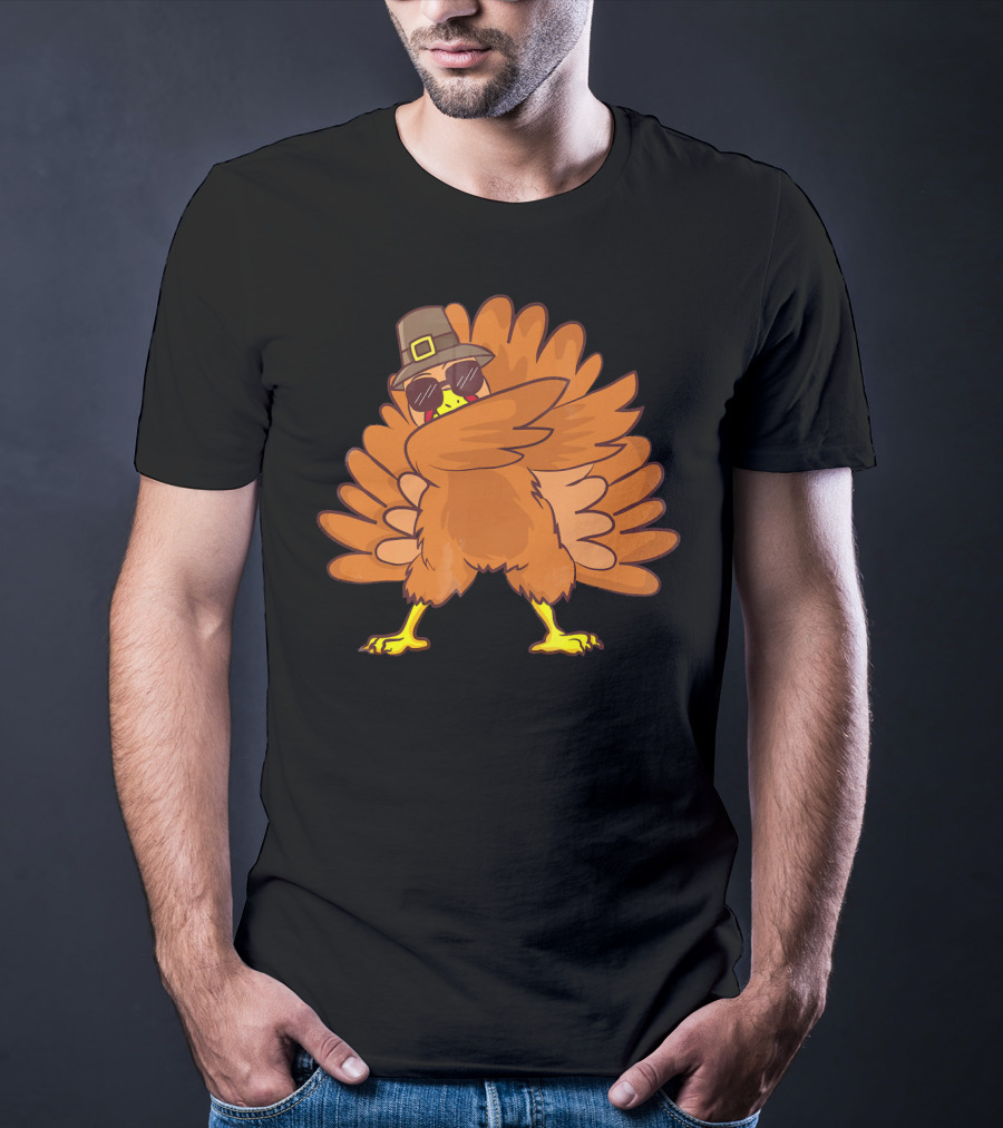 Thanksgiving Turkey Dab Dance With Sunglasses And Pilgrim Hat T-Shirt