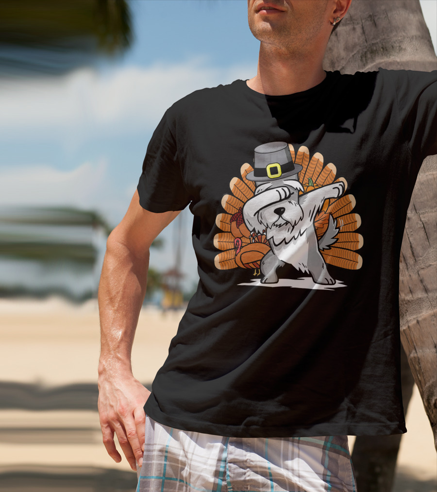 Funny Dabbing Schnauzer Thanksgiving Pilgrim Hat Turkey Dance T-Shirt