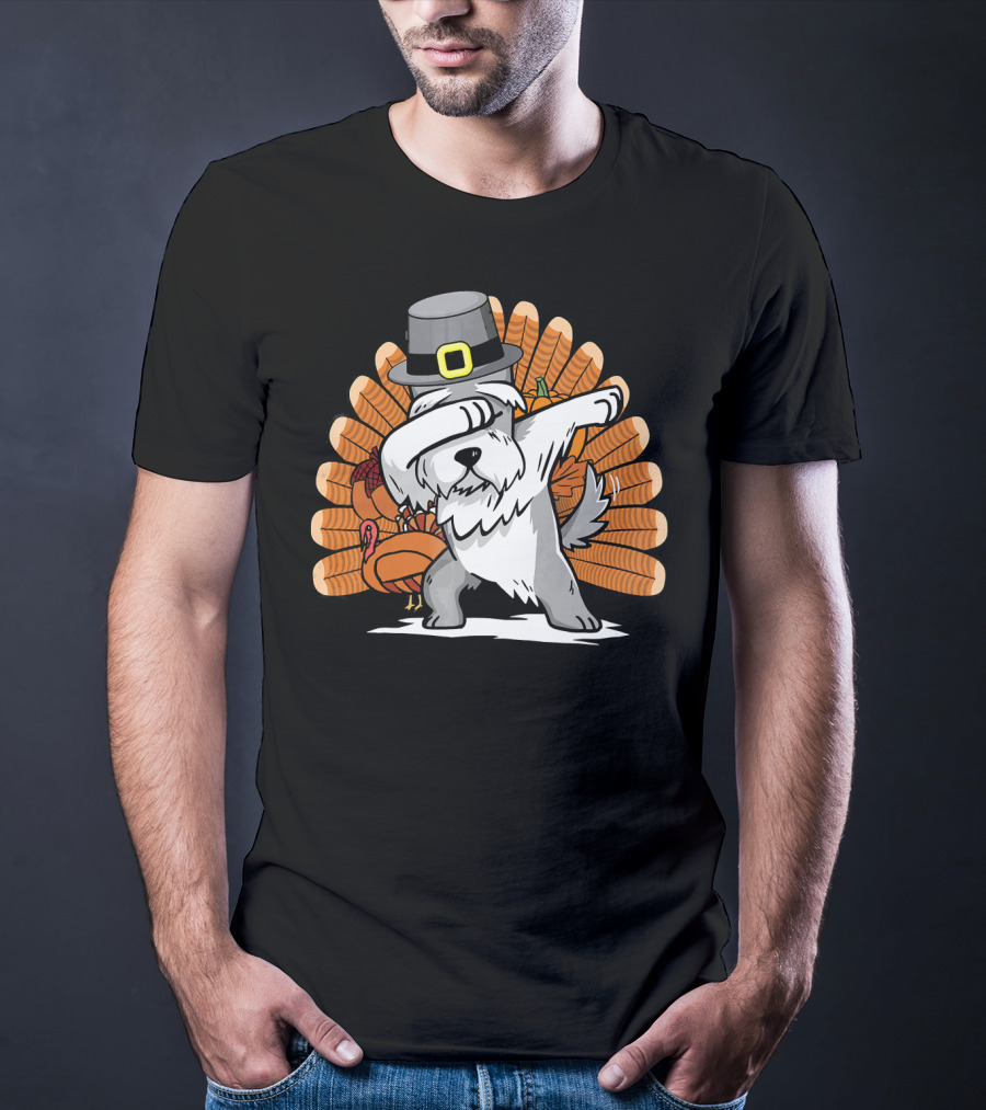 Funny Dabbing Schnauzer Thanksgiving Pilgrim Hat Turkey Dance T-Shirt