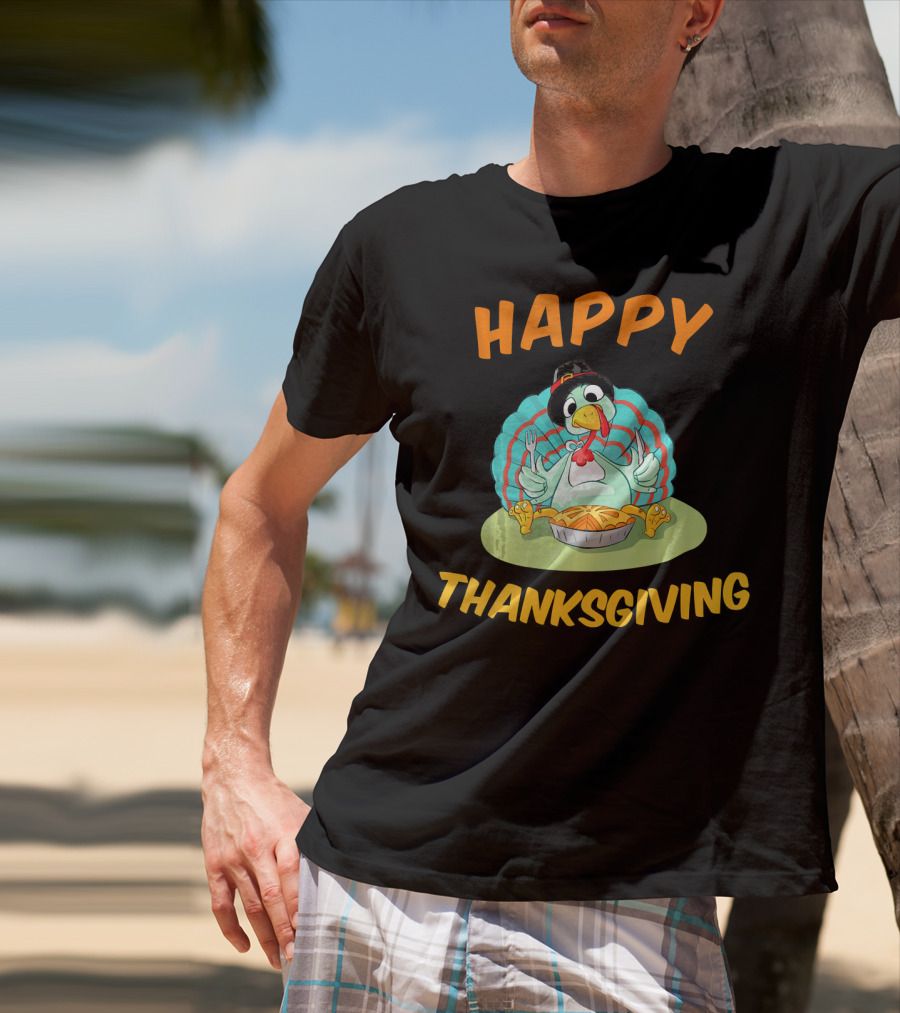 Happy Thanksgiving Funny Turkey Day Turkey Eating Pie T-Shirt