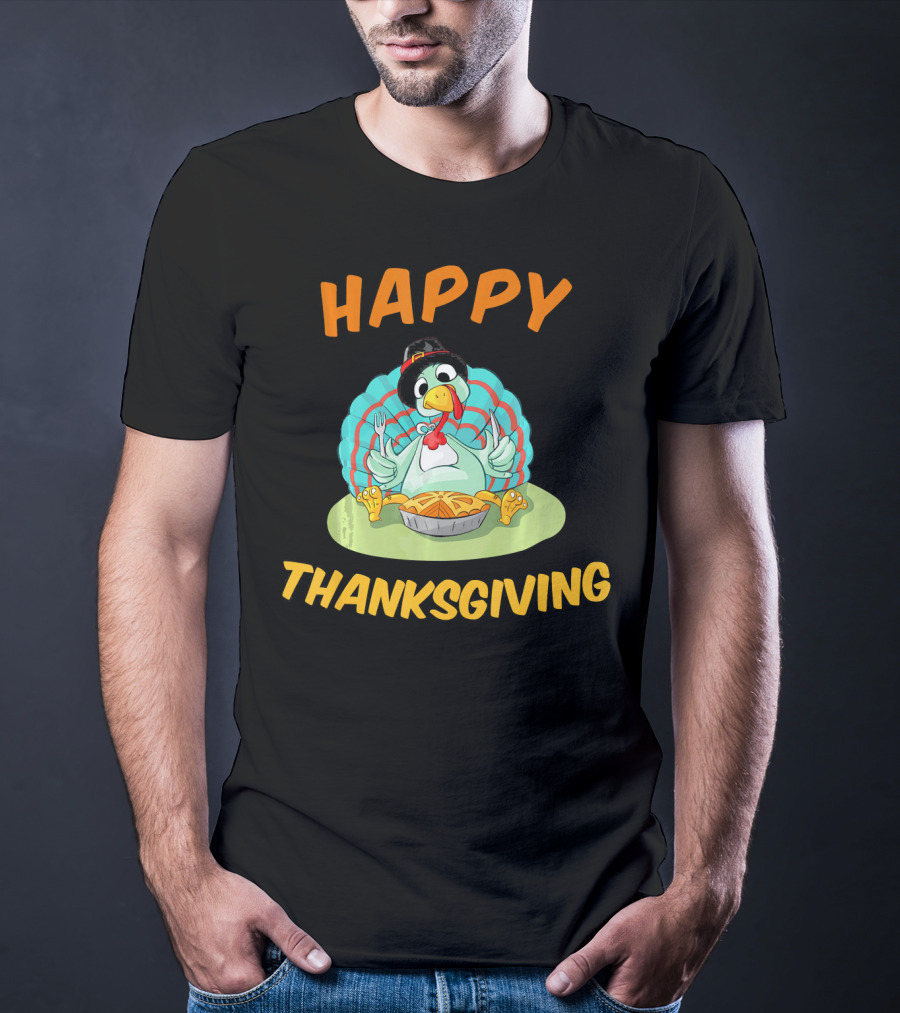 Happy Thanksgiving Funny Turkey Day Turkey Eating Pie T-Shirt
