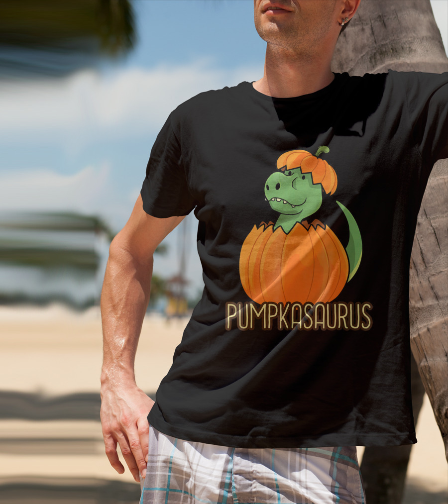 Pumpkasaurus Halloween Thanksgiving Dinosaur In Pumpkin T-Shirt