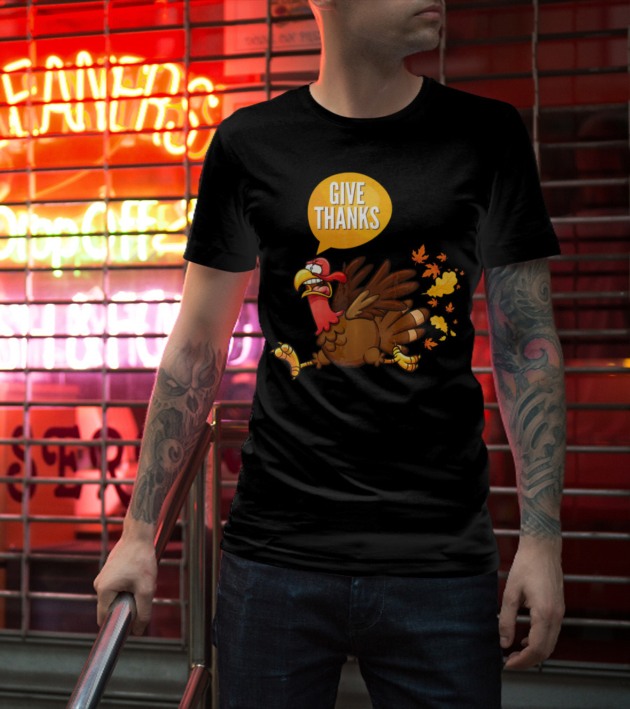 Give Thanks Thanksgiving Turkey Leaves T-Shirt