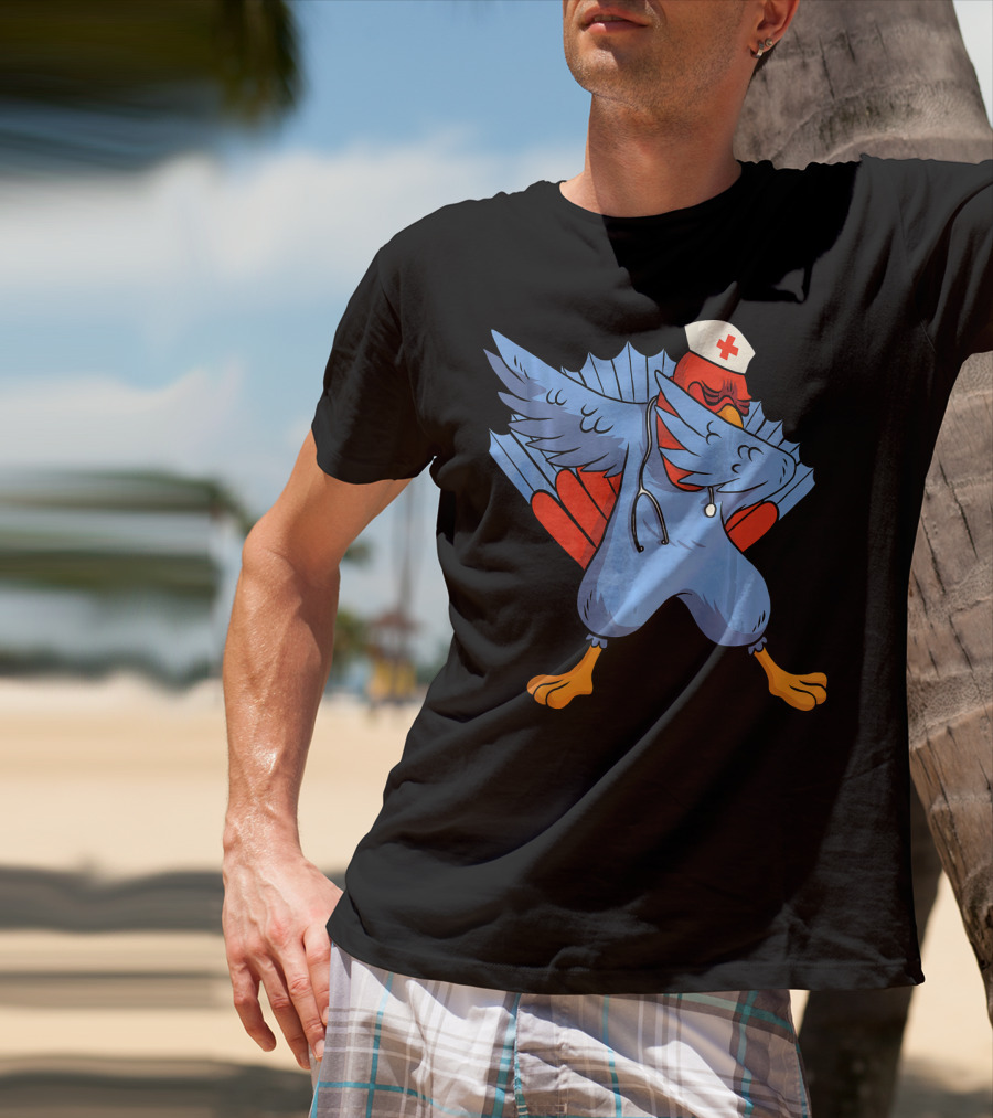 Dabbing Nurse Turkey Wearing Scrubs And Stethoscope With Nurse Cap T-Shirt
