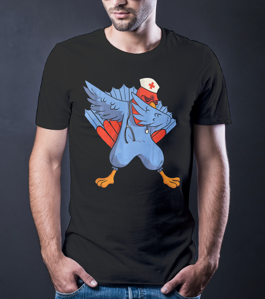 Dabbing Nurse Turkey Wearing Scrubs And Stethoscope With Nurse Cap T-Shirt