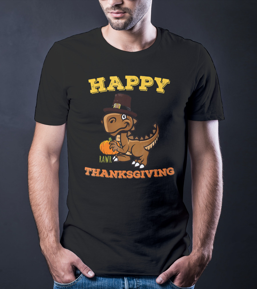 Happy Thanksgiving Dinosaur Pilgrim Rawr T-Shirt